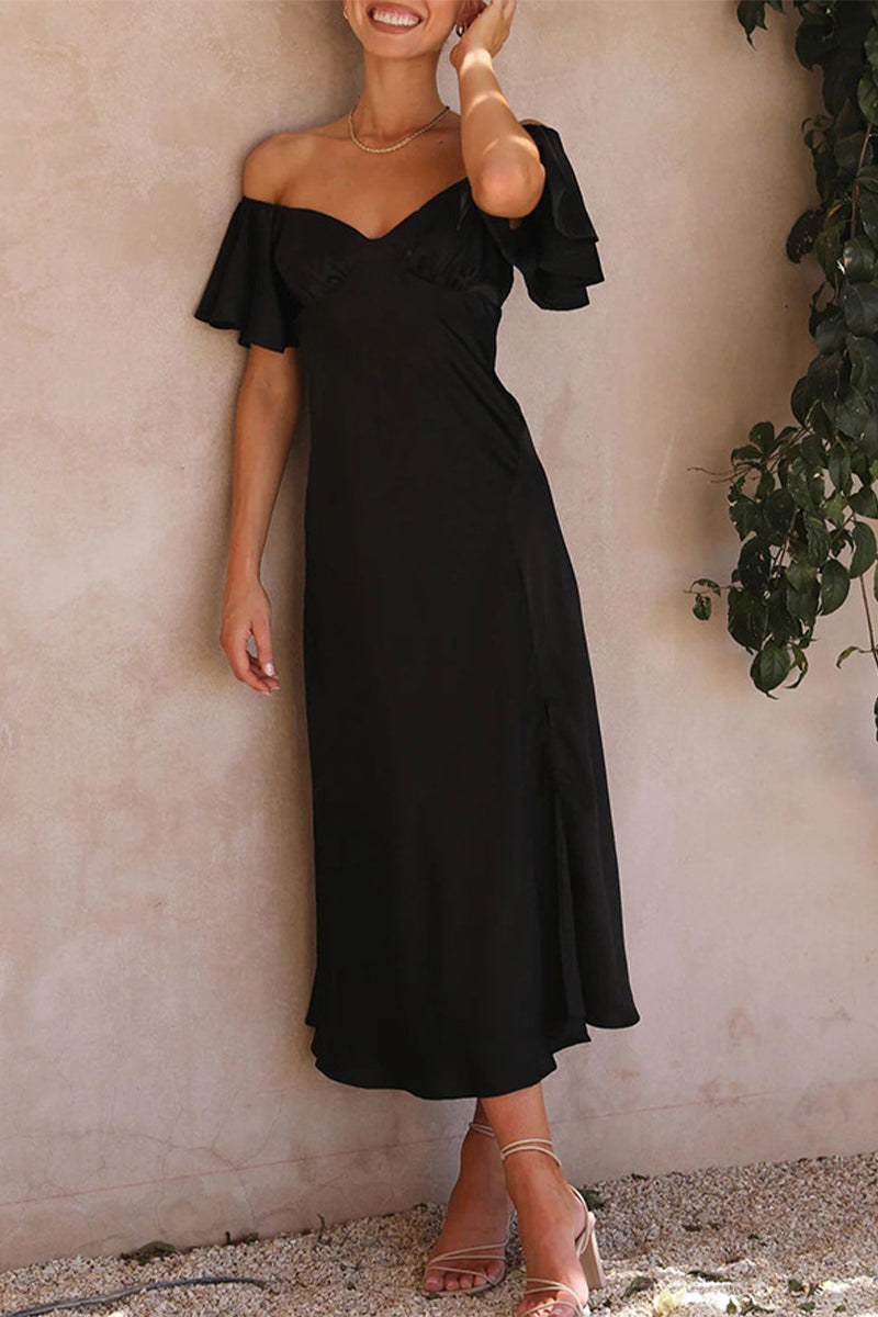 Vestidos plisados con hombros descubiertos y aberturas sólidas de celebridades sexys