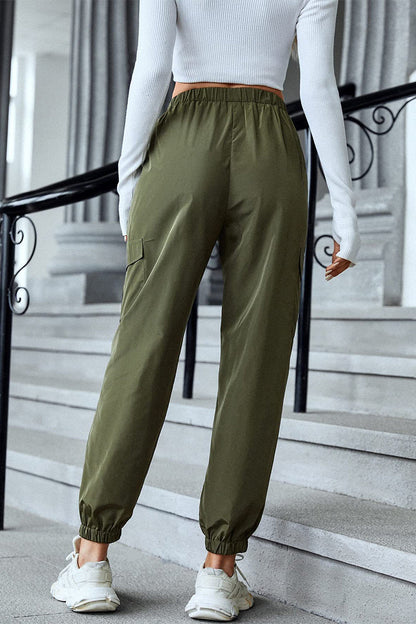Pantalones casuales de calle con bolsillos sólidos, cintura alta, lápiz, color sólido