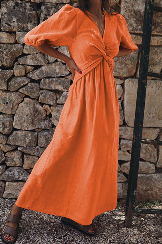 Vestido informal sencillo de manga corta con escote en V liso (3 colores)
