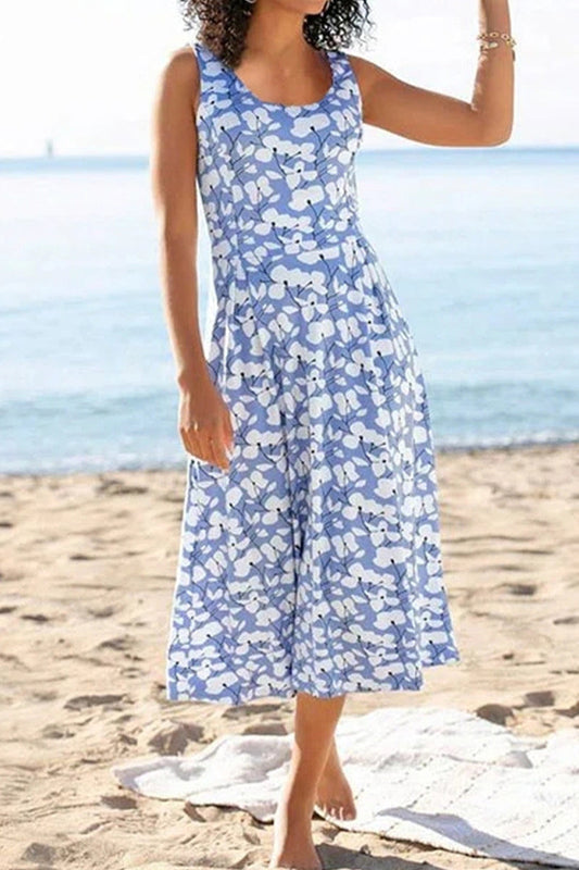 Vestido informal de vacaciones con cuello en U y estampado de patchwork (2 colores)