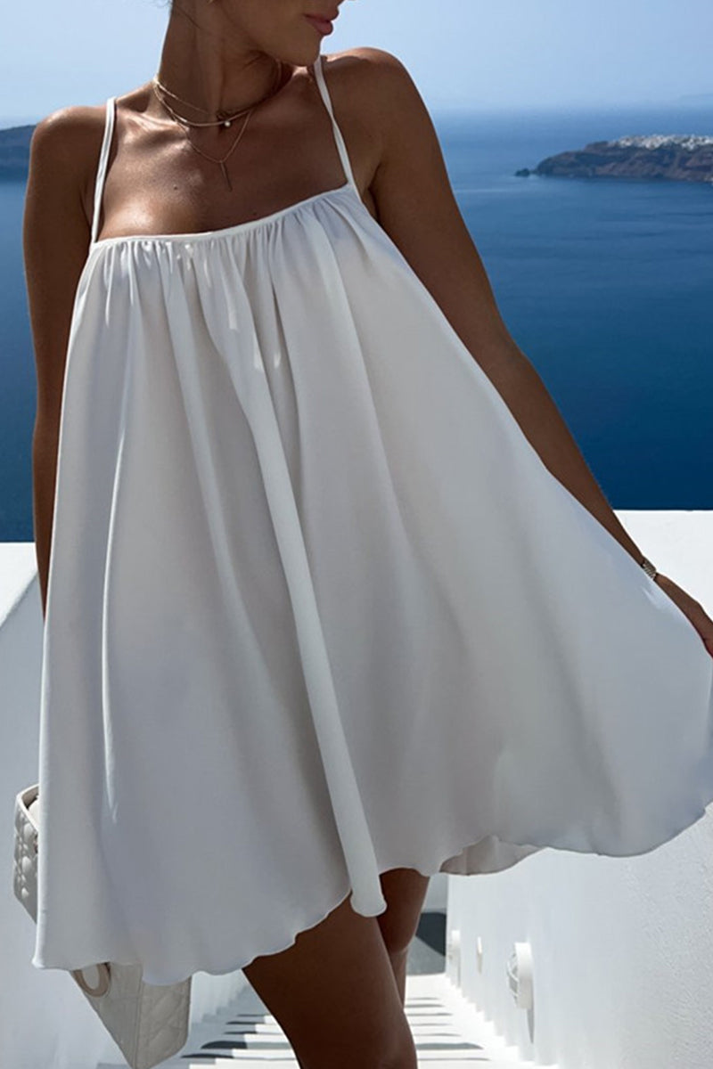Vestido sexy de vacaciones, liso, sin espalda, con cuello cuadrado y tirantes (5 colores)