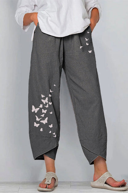 Capris con estampado de mariposas, holgados, de cintura media y pierna ancha, con estampado de posicionamiento
