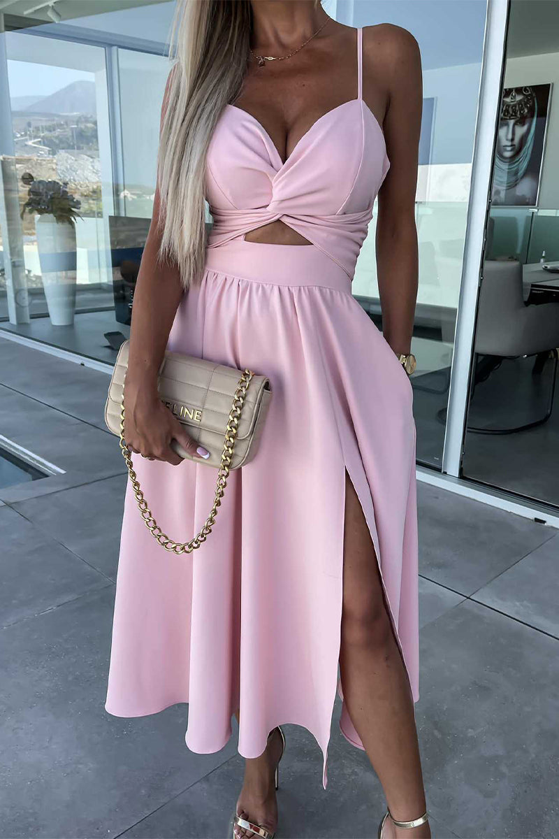 Vestidos de noche sexis de celebridades, lisos, con bolsillos ahuecados y abertura con escote en V.