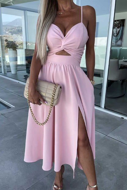 Vestidos de noche sexis de celebridades, lisos, con bolsillos ahuecados y abertura con escote en V.