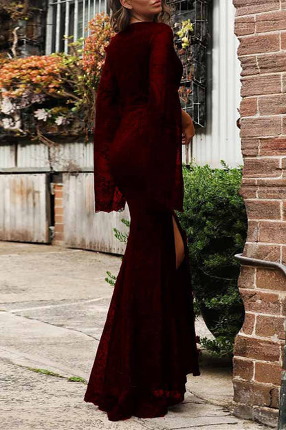 Vestido de noche sexy formal de encaje sólido con cremallera y cuello en V