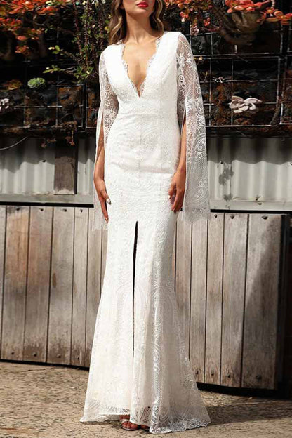 Vestido de noche sexy formal de encaje sólido con cremallera y cuello en V