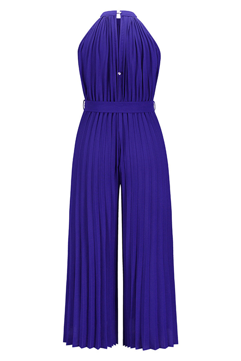 Mono holgado informal sencillo con cuello halter y pliegues de frenillo liso (6 colores)