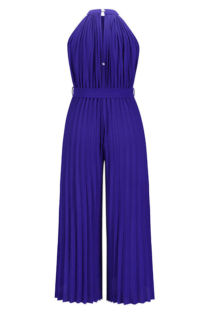 Mono holgado informal sencillo con cuello halter y pliegues de frenillo liso (6 colores)