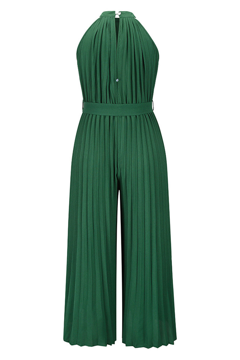 Mono holgado informal sencillo con cuello halter y pliegues de frenillo liso (6 colores)