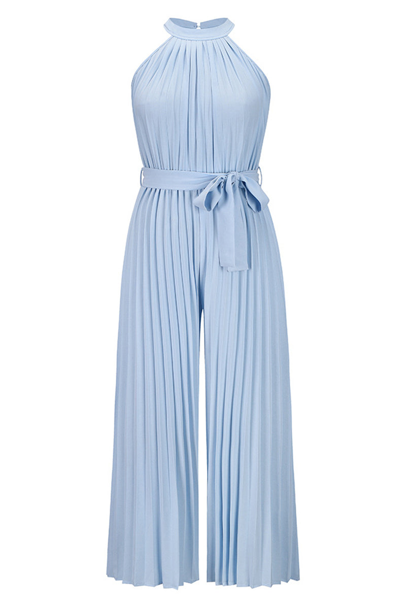 Mono holgado informal sencillo con cuello halter y pliegues de frenillo liso (6 colores)