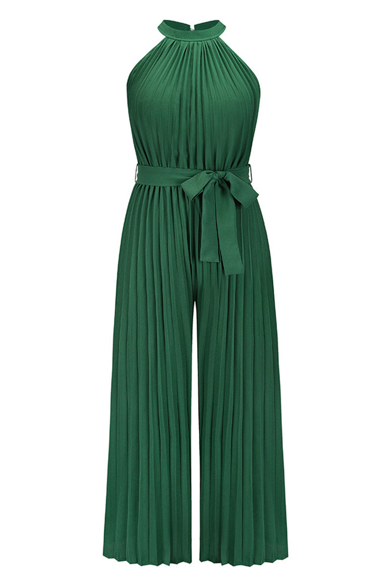 Mono holgado informal sencillo con cuello halter y pliegues de frenillo liso (6 colores)