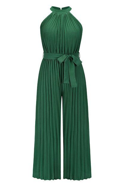 Mono holgado informal sencillo con cuello halter y pliegues de frenillo liso (6 colores)