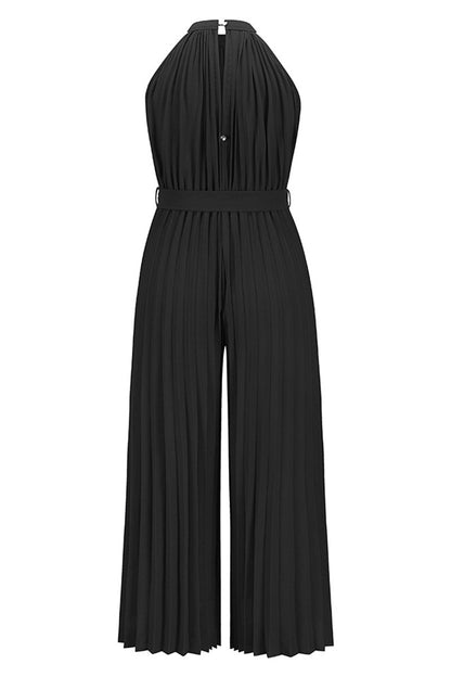 Mono holgado informal sencillo con cuello halter y pliegues de frenillo liso (6 colores)