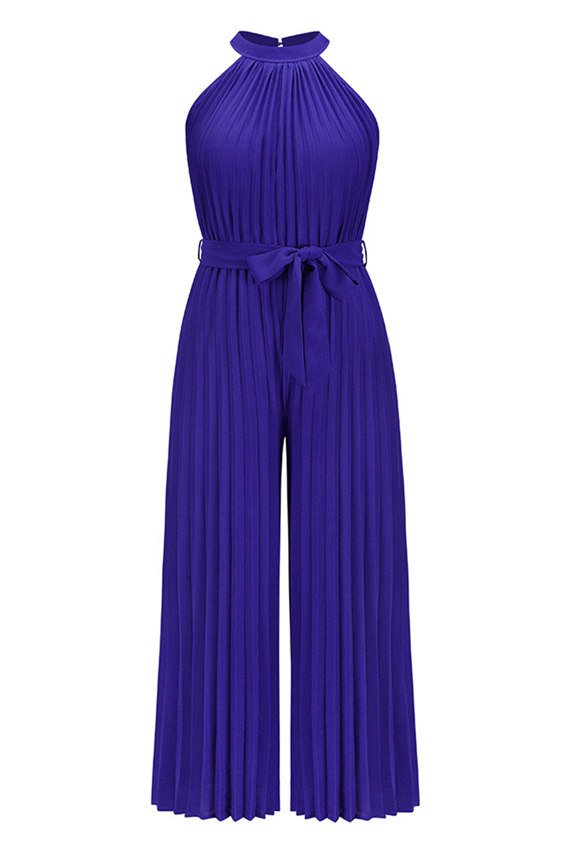 Mono holgado informal sencillo con cuello halter y pliegues de frenillo liso (6 colores)