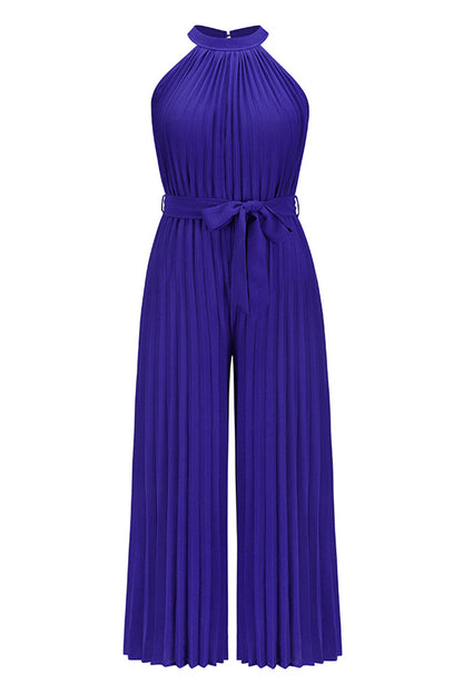 Mono holgado informal sencillo con cuello halter y pliegues de frenillo liso (6 colores)