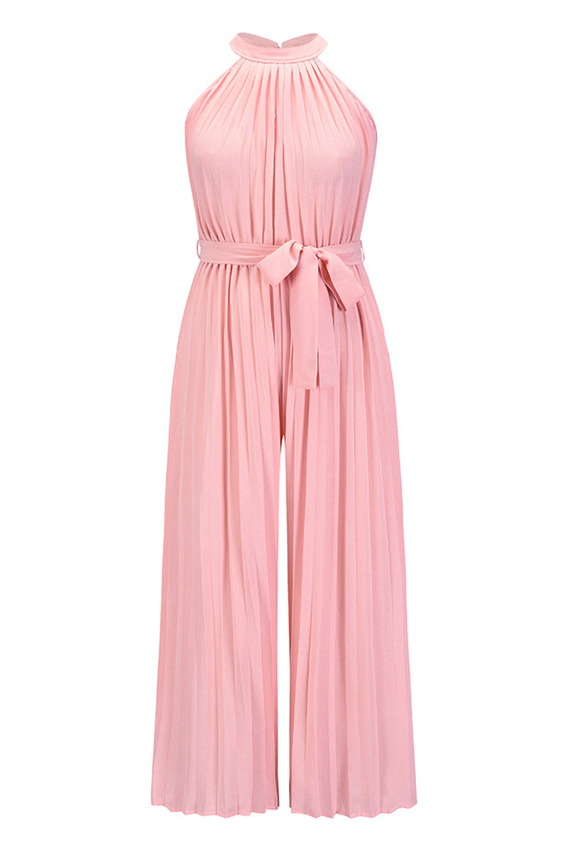 Mono holgado informal sencillo con cuello halter y pliegues de frenillo liso (6 colores)