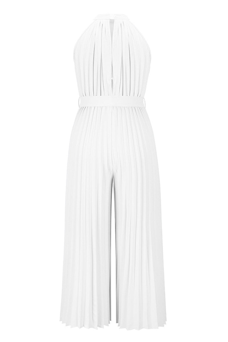 Mono holgado informal sencillo con cuello halter y pliegues de frenillo liso (6 colores)