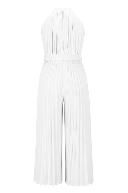 Mono holgado informal sencillo con cuello halter y pliegues de frenillo liso (6 colores)