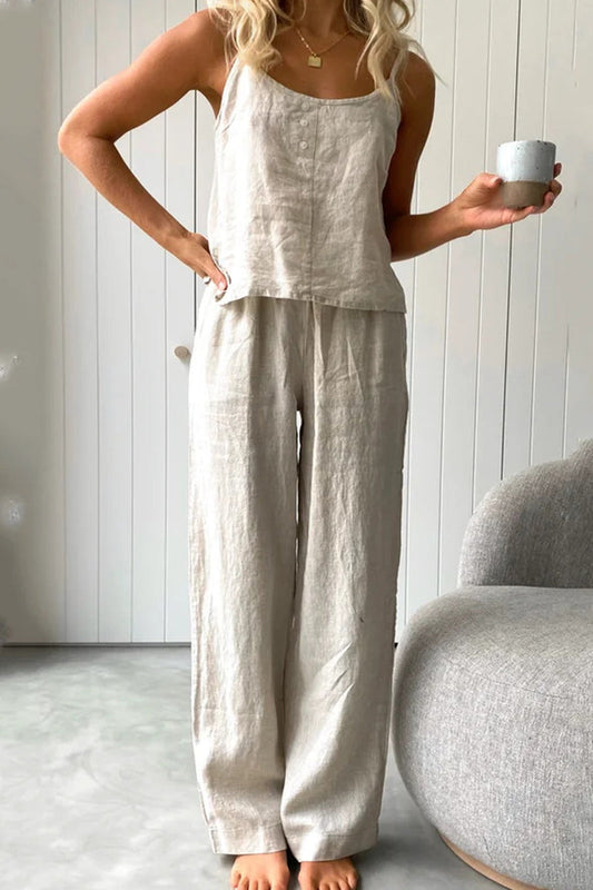 Conjunto informal de dos piezas con botones lisos para uso diario (4 colores)
