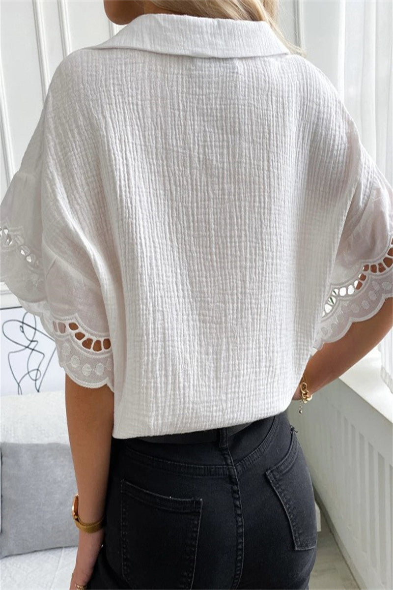 Blusas elegantes de cuello en V con patchwork de encaje sólido para uso diario