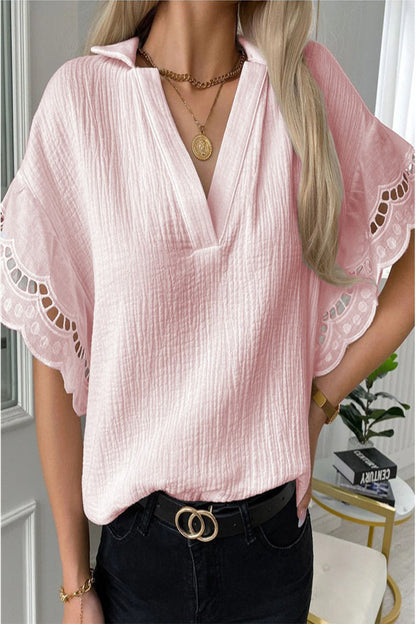 Blusas elegantes de cuello en V con patchwork de encaje sólido para uso diario