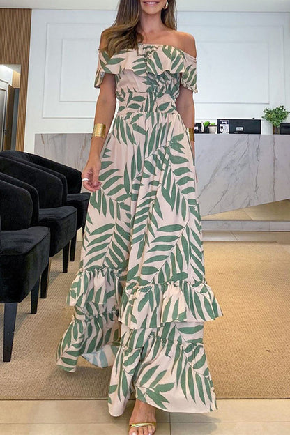 Vestido sexy de vacaciones con estampado floral y hombros descubiertos