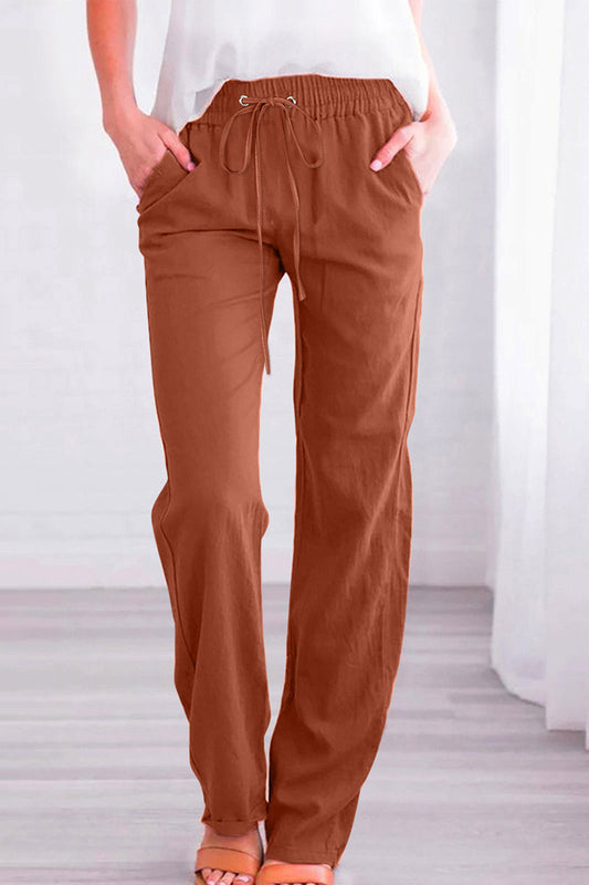 Pantalones casuales de uso diario con bolsillos sólidos, sueltos, de cintura media, rectos, de color sólido