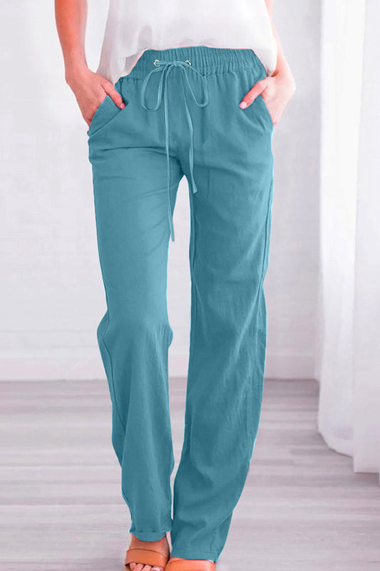 Pantalones casuales de uso diario con bolsillos sólidos, sueltos, de cintura media, rectos, de color sólido