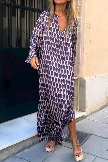 Vestido casual con cuello en V y estampado geométrico de patchwork