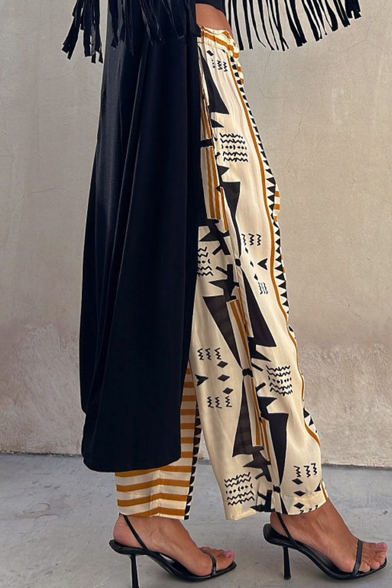 Pantalones casuales de patchwork con estampado geométrico y cintura media holgados de estilo harén