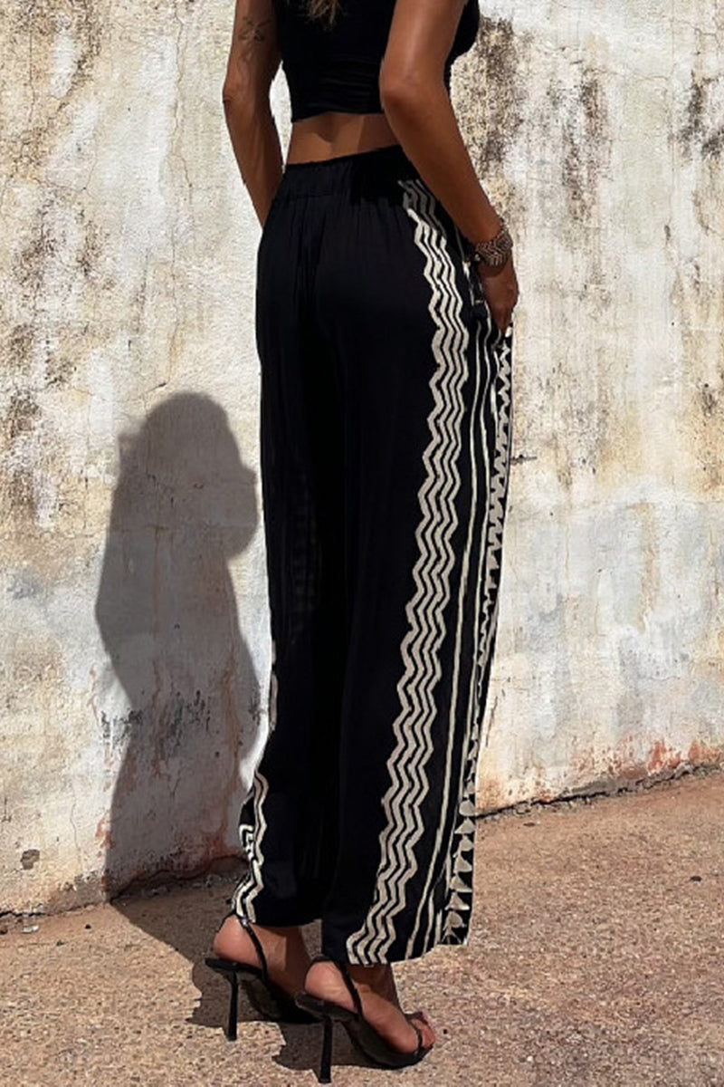 Pantalones casuales de patchwork con estampado geométrico y cintura media holgados de estilo harén