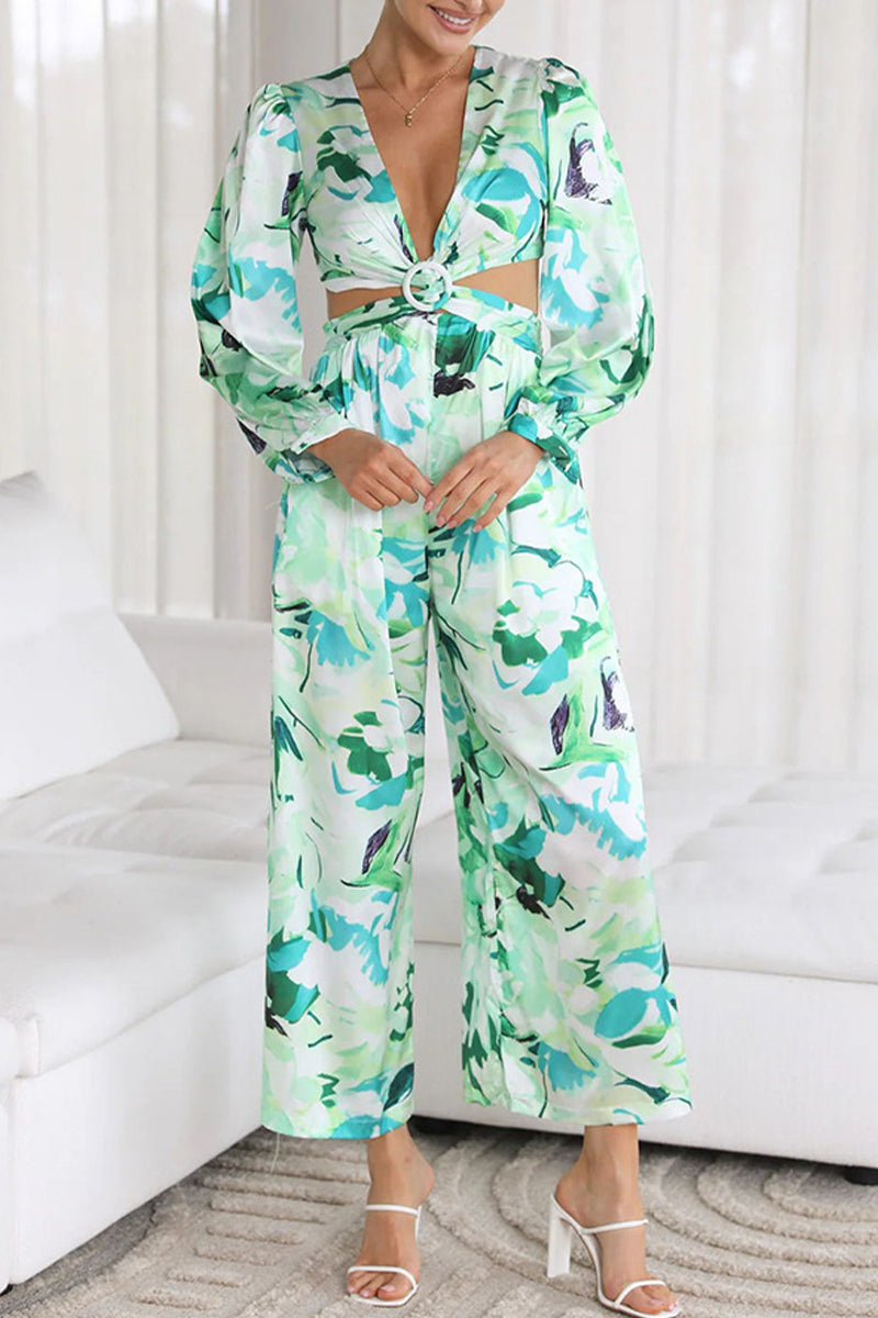 Monos holgados informales con cuello en V y estampado de patchwork