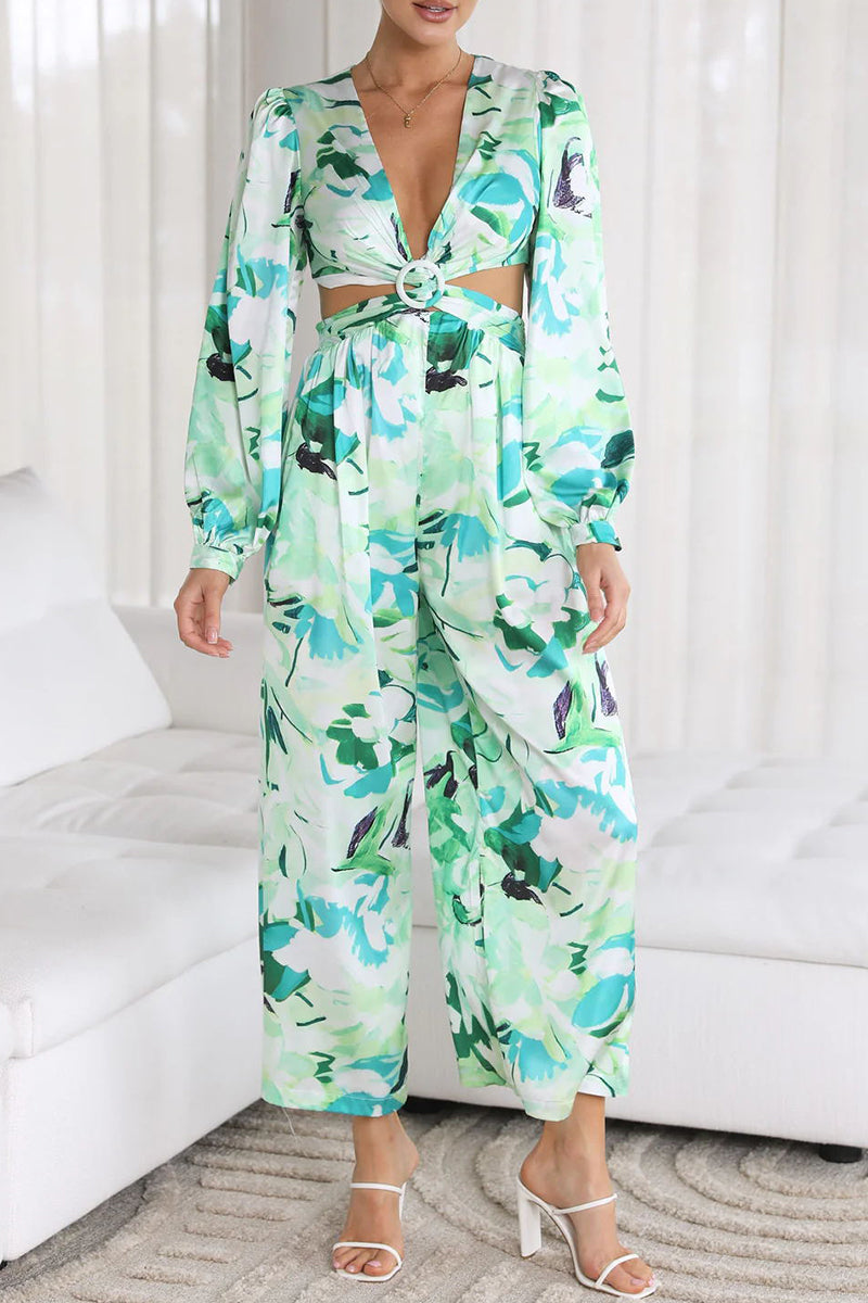 Monos holgados informales con cuello en V y estampado de patchwork