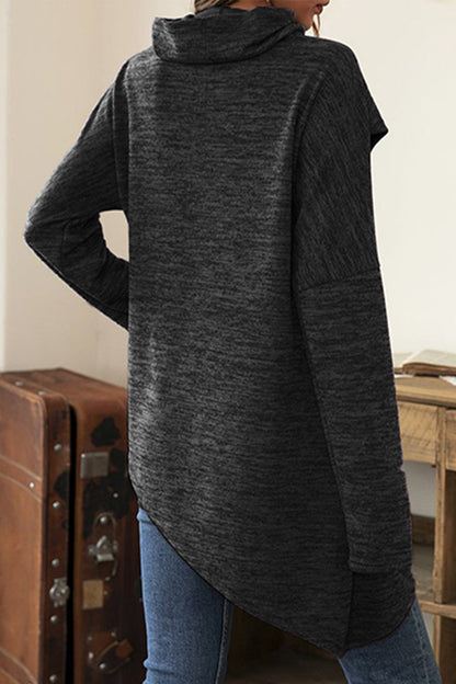 Tops casuales de cuello bufanda asimétrico con patchwork sólido
