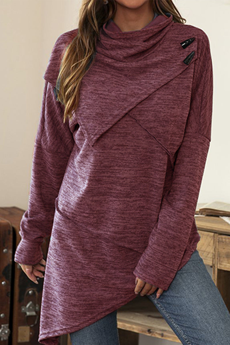 Tops casuales de cuello bufanda asimétrico con patchwork sólido