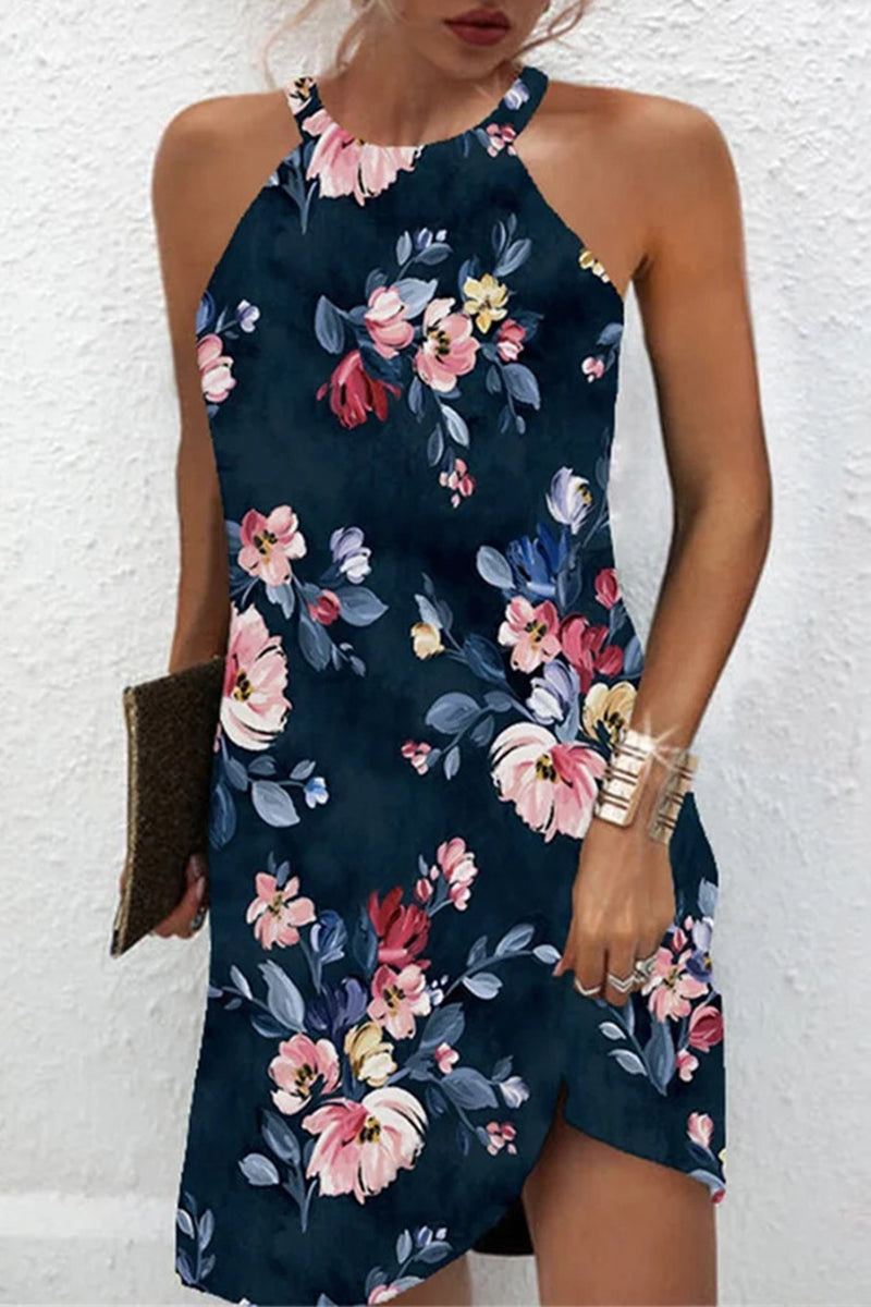 Vestido informal con estampado floral y cuello halter (5 colores)