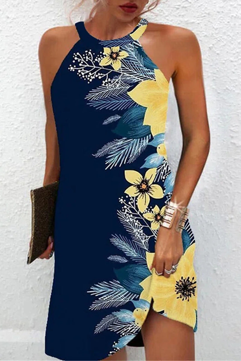 Vestido informal con estampado floral y cuello halter (5 colores)