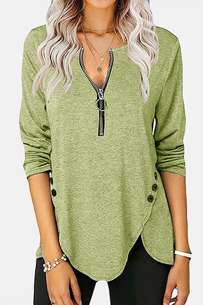 Tops casuales con cuello asimétrico y cremallera con hebilla sólida (5 colores)
