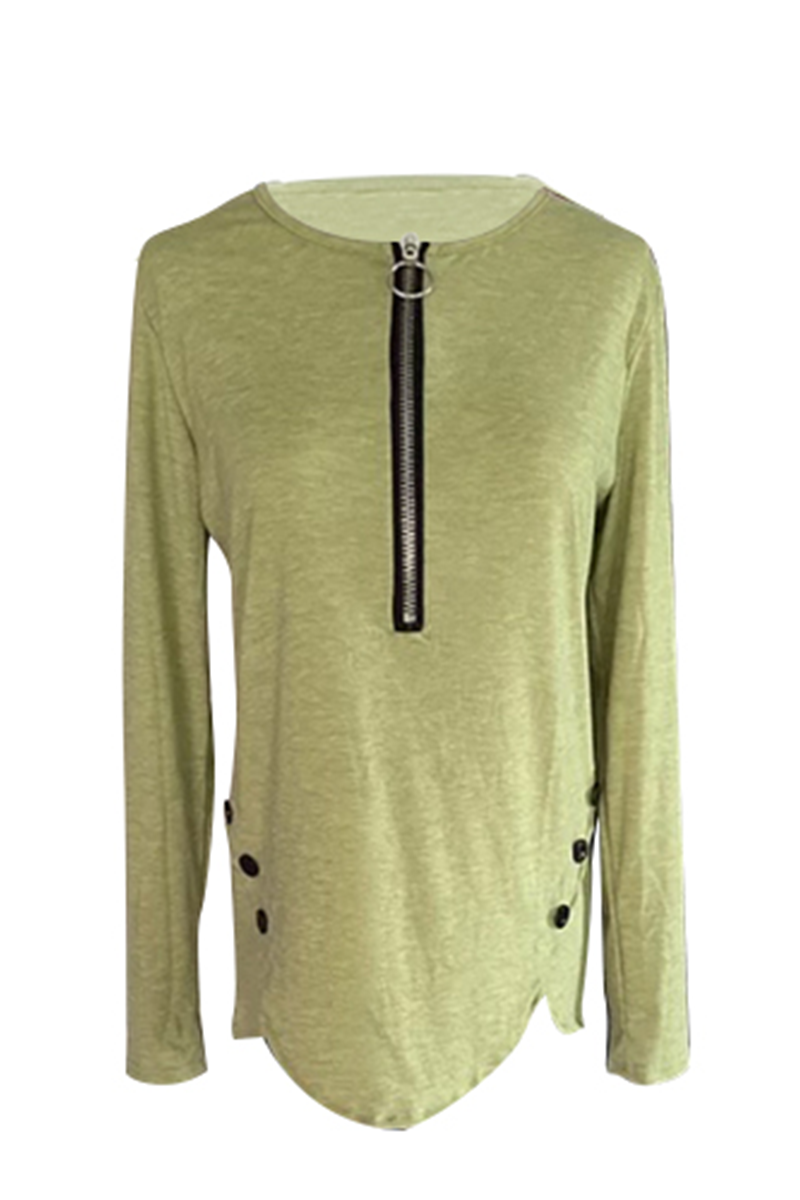 Tops casuales con cuello asimétrico y cremallera con hebilla sólida (5 colores)