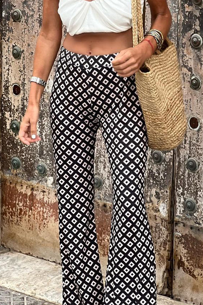 Pantalones casuales con estampado universitario, patchwork, con altavoz regular y estampado completo