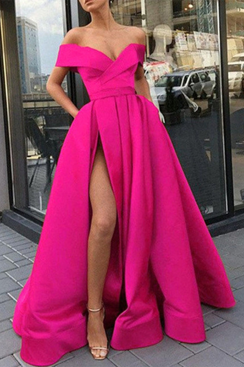 Elegante vestido de noche formal con escote en V y abertura en el lateral (12 colores)