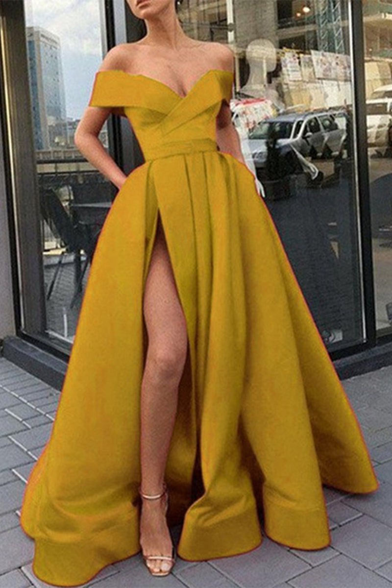 Elegante vestido de noche formal con escote en V y abertura en el lateral (12 colores)
