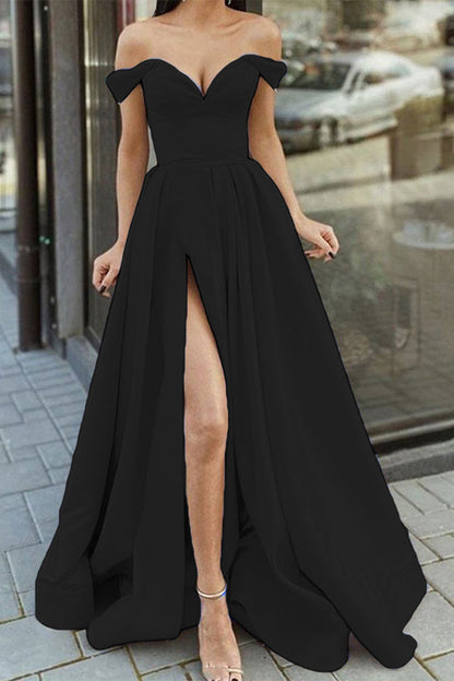 Elegante vestido de noche formal con escote en V y abertura en el lateral (12 colores)