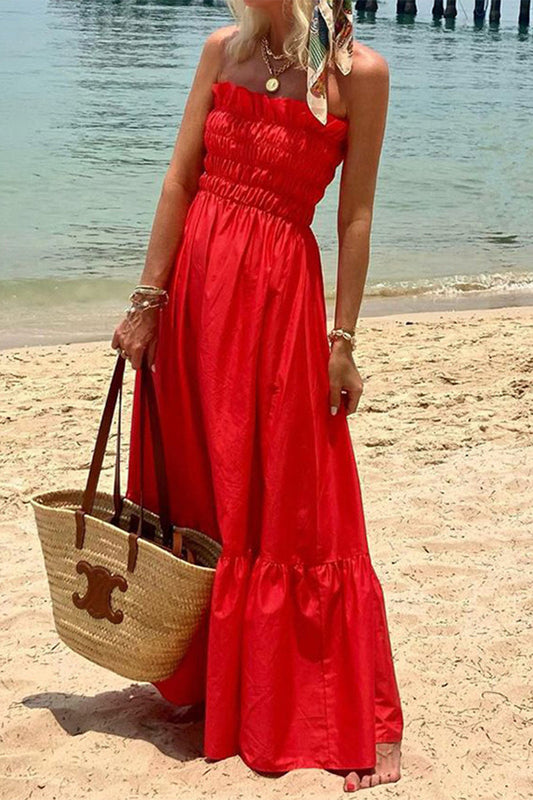 Vestido informal de vacaciones liso sin tirantes y sin mangas