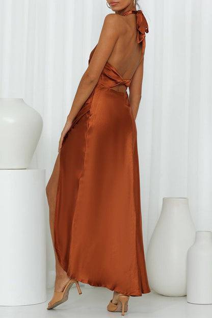 Vestido elegante de celebridades, liso, con abertura en el frenillo, halter y sin mangas (5 colores)