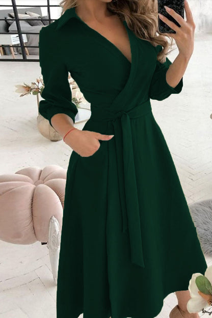 Vestidos casuales de moda con escote en V y frenillo liso (5 colores)