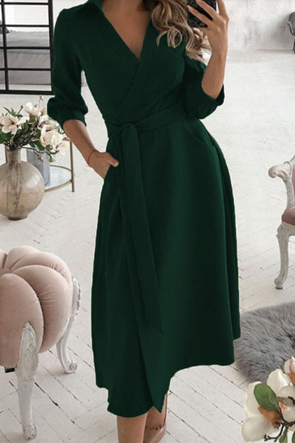 Vestidos casuales de moda con escote en V y frenillo liso (5 colores)