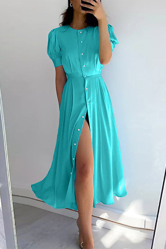 Vestidos elegantes de celebridades con hebilla sólida y cuello redondo (4 colores)