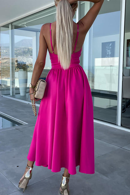 Vestido informal dulce liso con abertura y escote en V