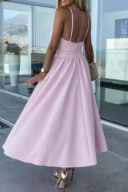 Vestido informal dulce liso con abertura y escote en V